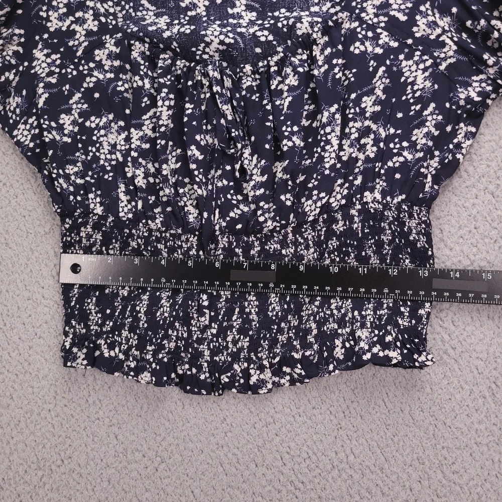 GRADE & GATHER Top Size LARGE Remmi Navy Blue Floral Smocked fab'rik NEW - Picture 12 of 16